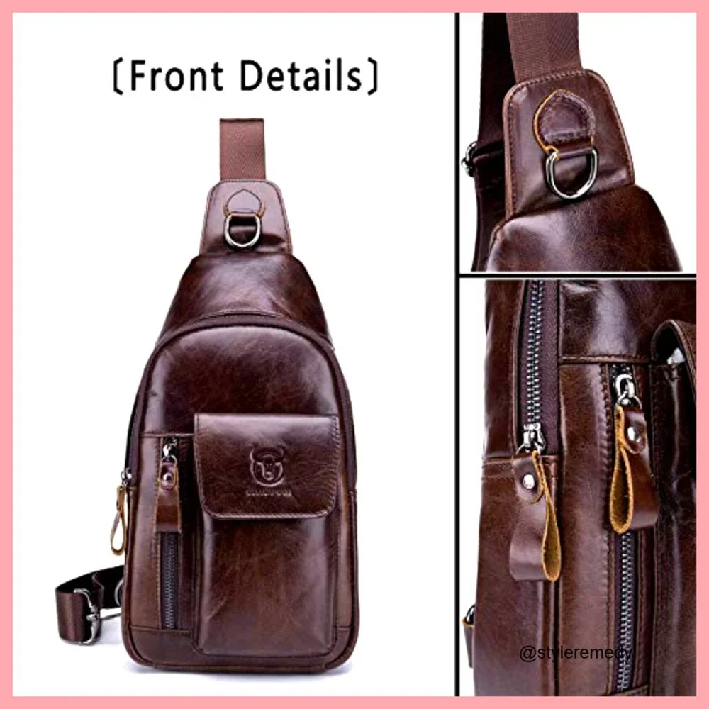 Genuine Leather Crossbody Bag Sling Backpack for Travel Hiking